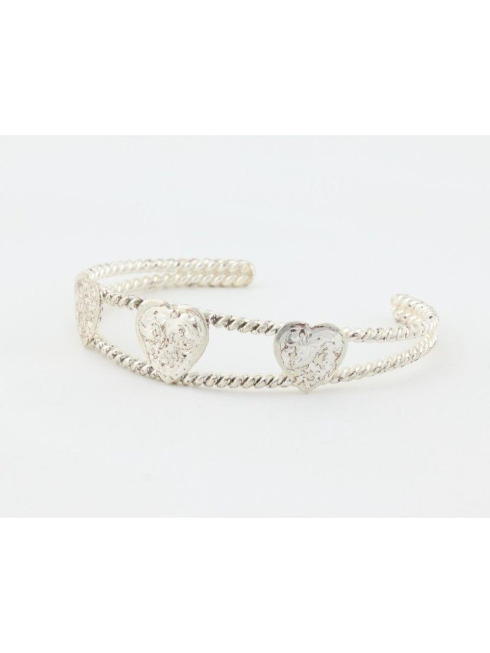 Sterling Silver Etched Three Heart Cuff Bracelet 7 1/4" inch - Picture 3 of 5